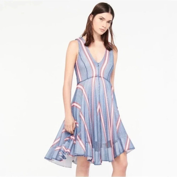 Sandro a-line v-neck striped knee-length dress. Size EU 1. US small - Picture 1 of 10